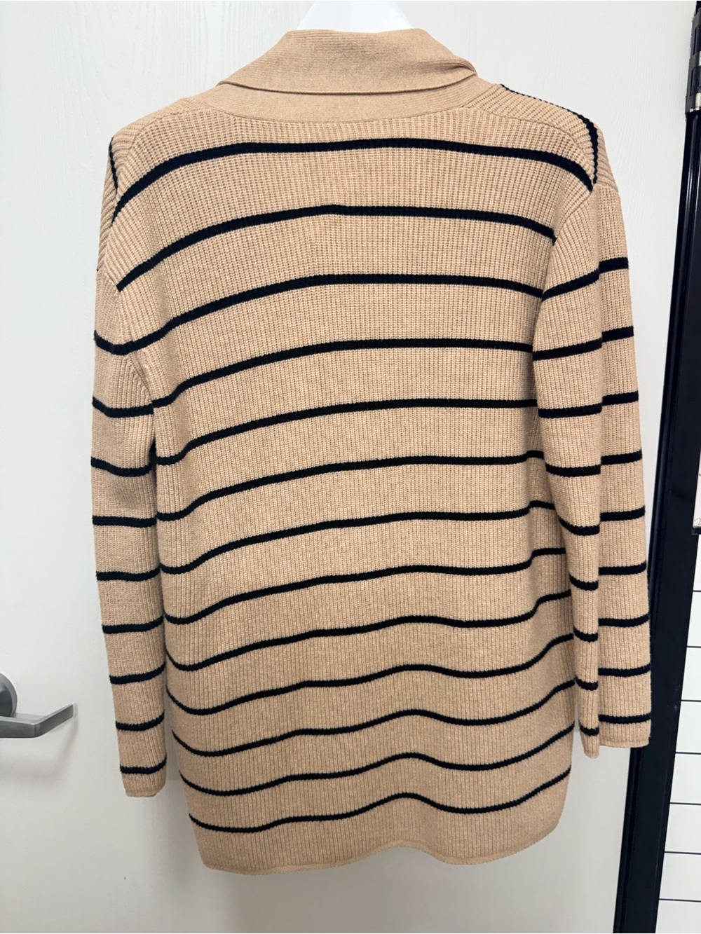 Beige and Black Striped Open-Front Cardigan - Picture 5 of 6